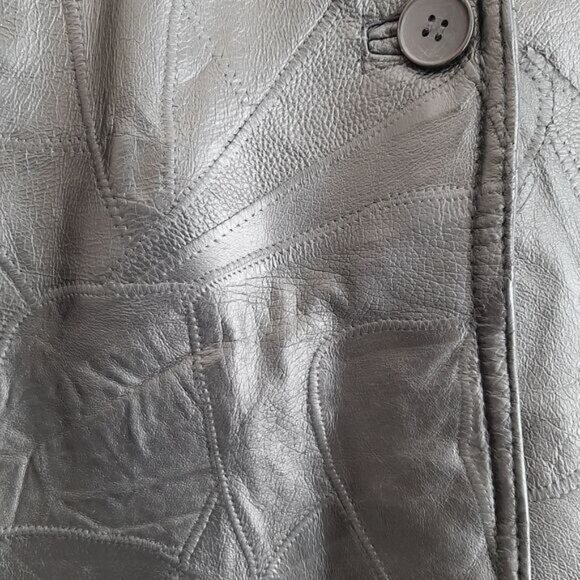 LE WORLD Vintage Genuine Leather Jacket Coat Patchwork Finish Black Sz L - Picture 10 of 14